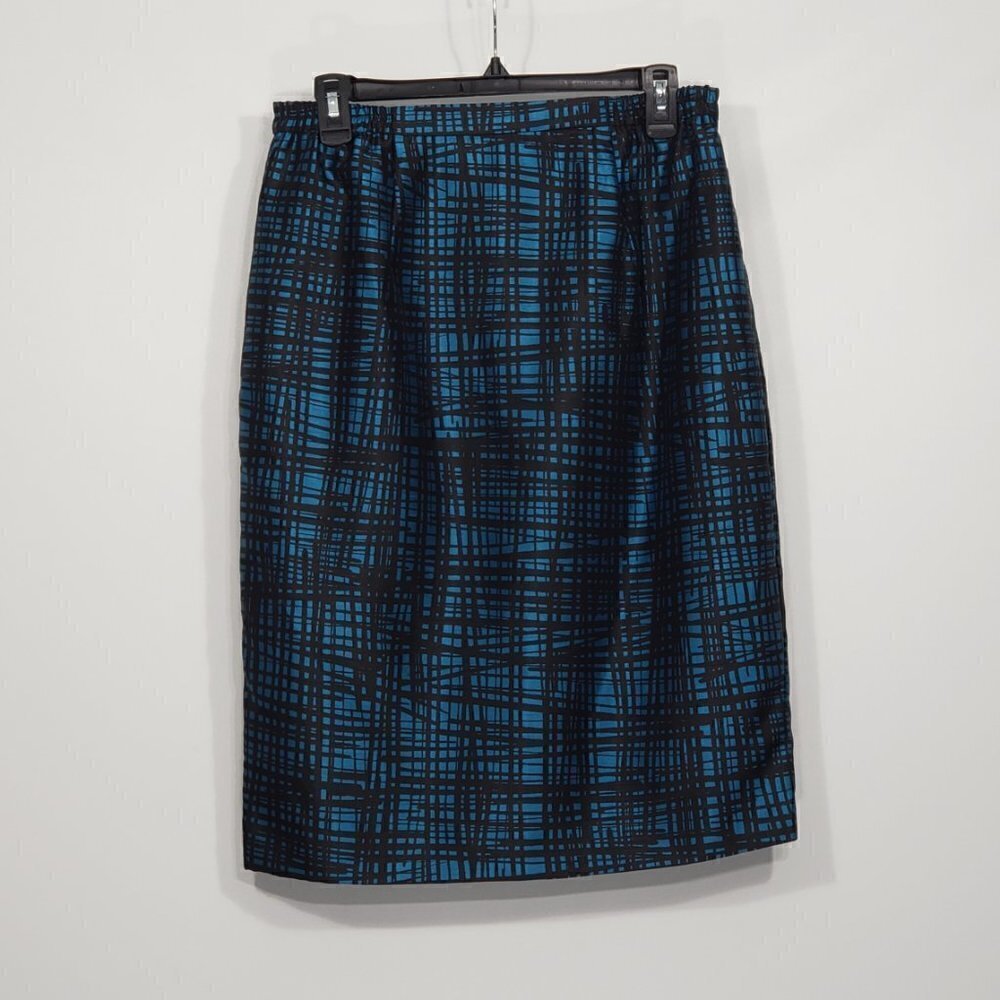 Unbranded  Teal Blue & Black Abstract Lines Pattern Pencil Skirt Women's Size 10